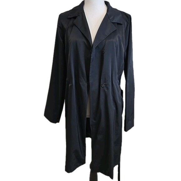 Eileen Fisher Trench Coat Windbreaker Raincoat Belted Pockets Black Women’s Sz S - Picture 5 of 11